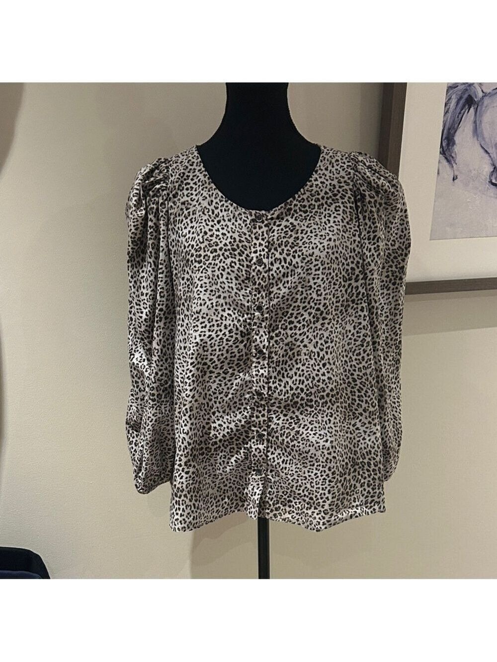 Mango Black and White Animal Print Blouse